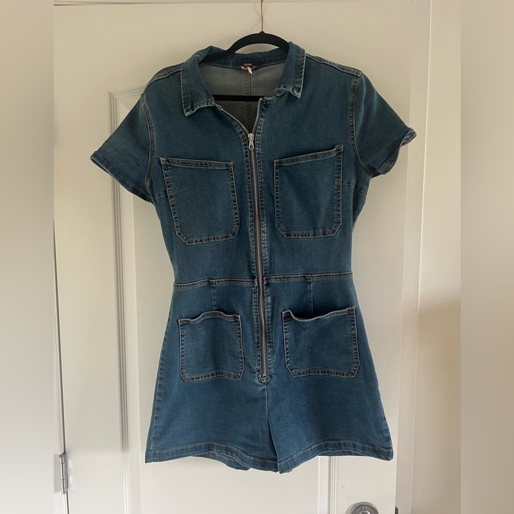 Free People Lennox CRVY jumpsuit (shorts) Blue Denim